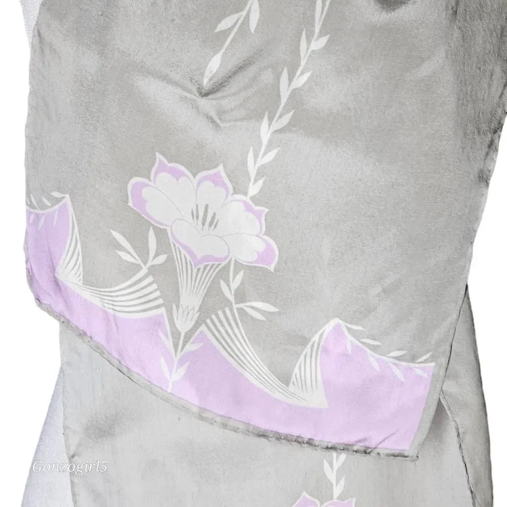 Vintage Silk Art Nouveau Style Floral Scarf Grey Pink